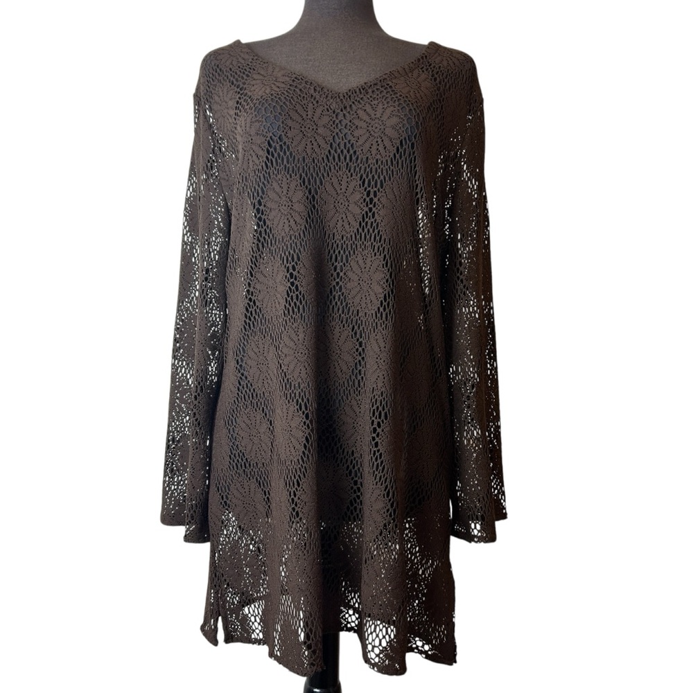 Sonoma Life + Style Dark Brown Espresso Floral Crochet Beach Cover‑Up Size XL